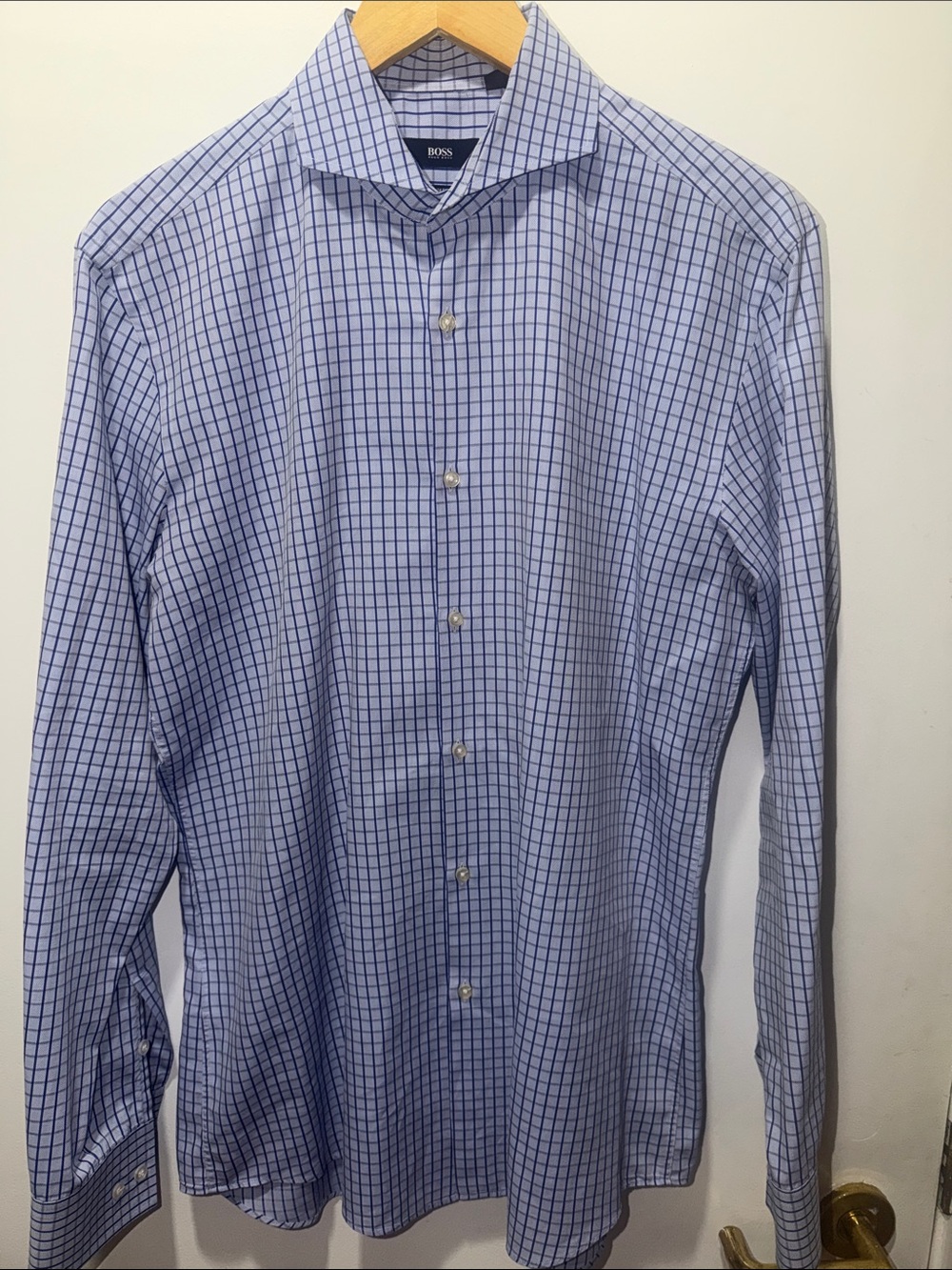 HUGO BOSS Light Blue Windowpane Check Dress Shirt Nwot